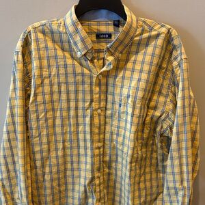Izod Men's Yellow and Blue Checkered Shirt